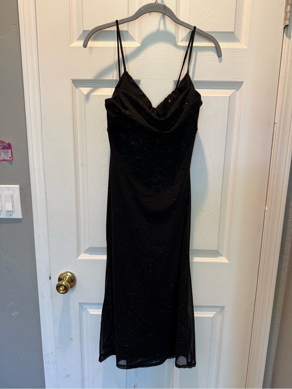 NWT Black Sparkle Slip Dress with Cowl Neck, Large